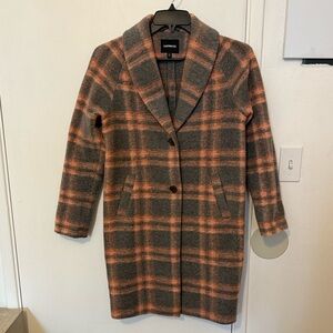 Express Women's Trench Coat - Orange and Gray Plaid